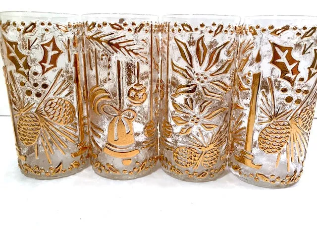 Imperial Glass Mid-Century Golden Christmas Glasses (Set of 4)