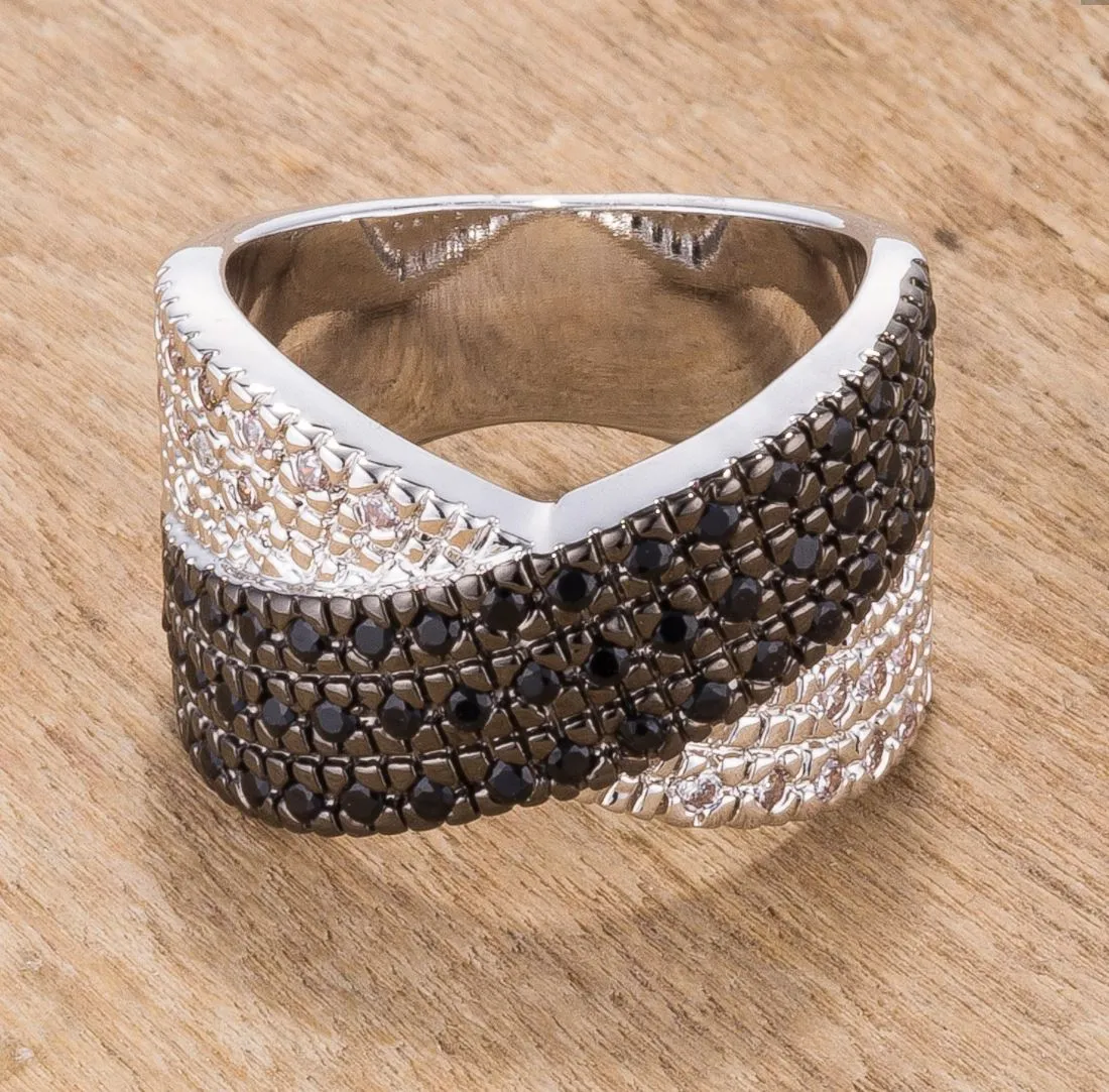 Judy Cross Pattern Black Clear CZ Band Ring | 7ct
