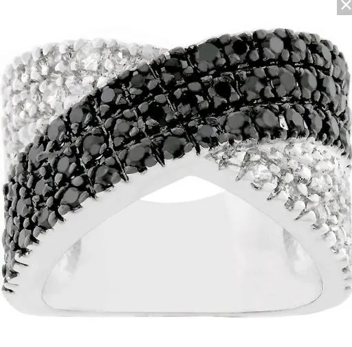 Judy Cross Pattern Black Clear CZ Band Ring | 7ct
