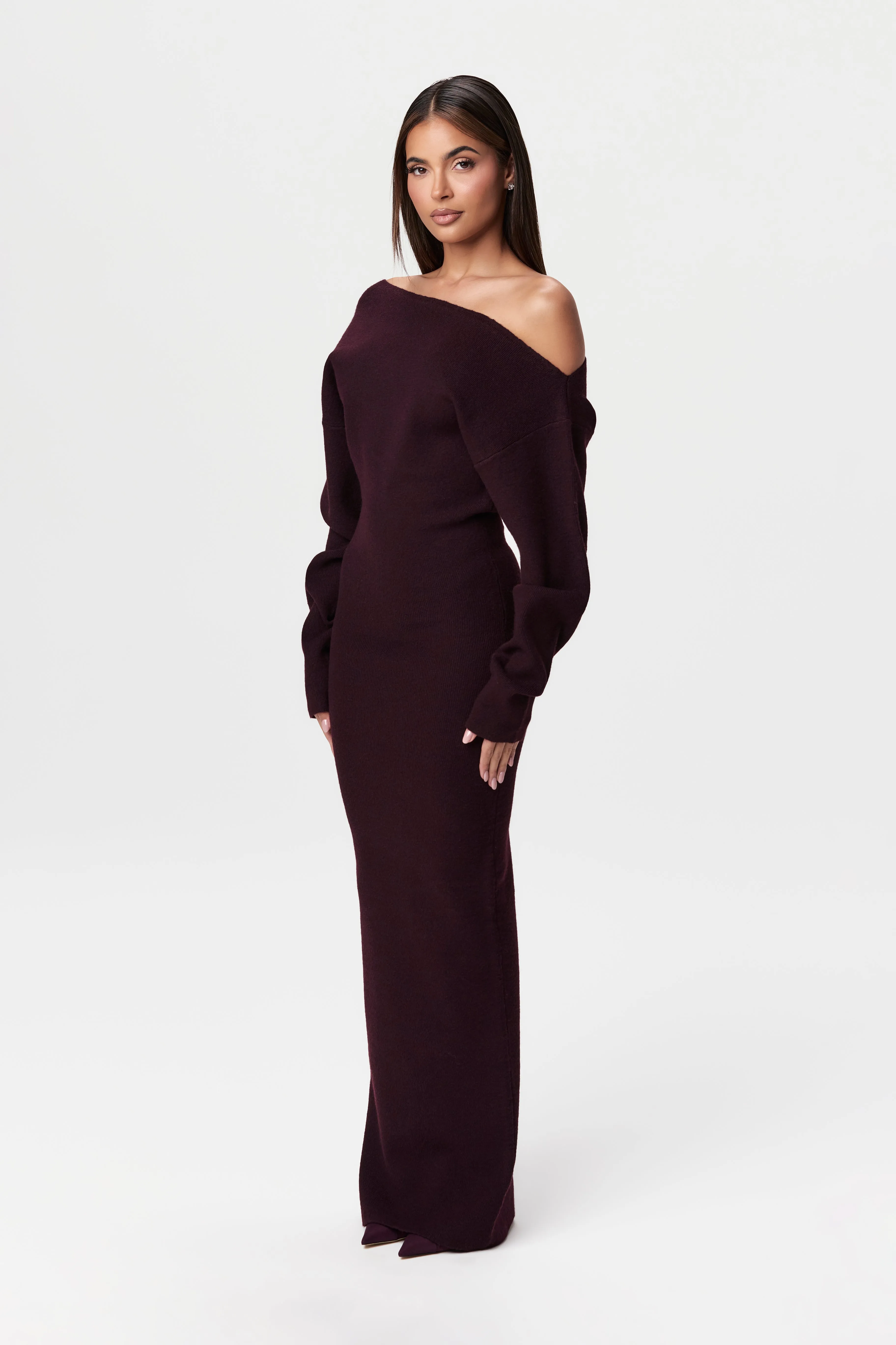 Elegant Knitted Off-Shoulder Maxi Sweater Dress