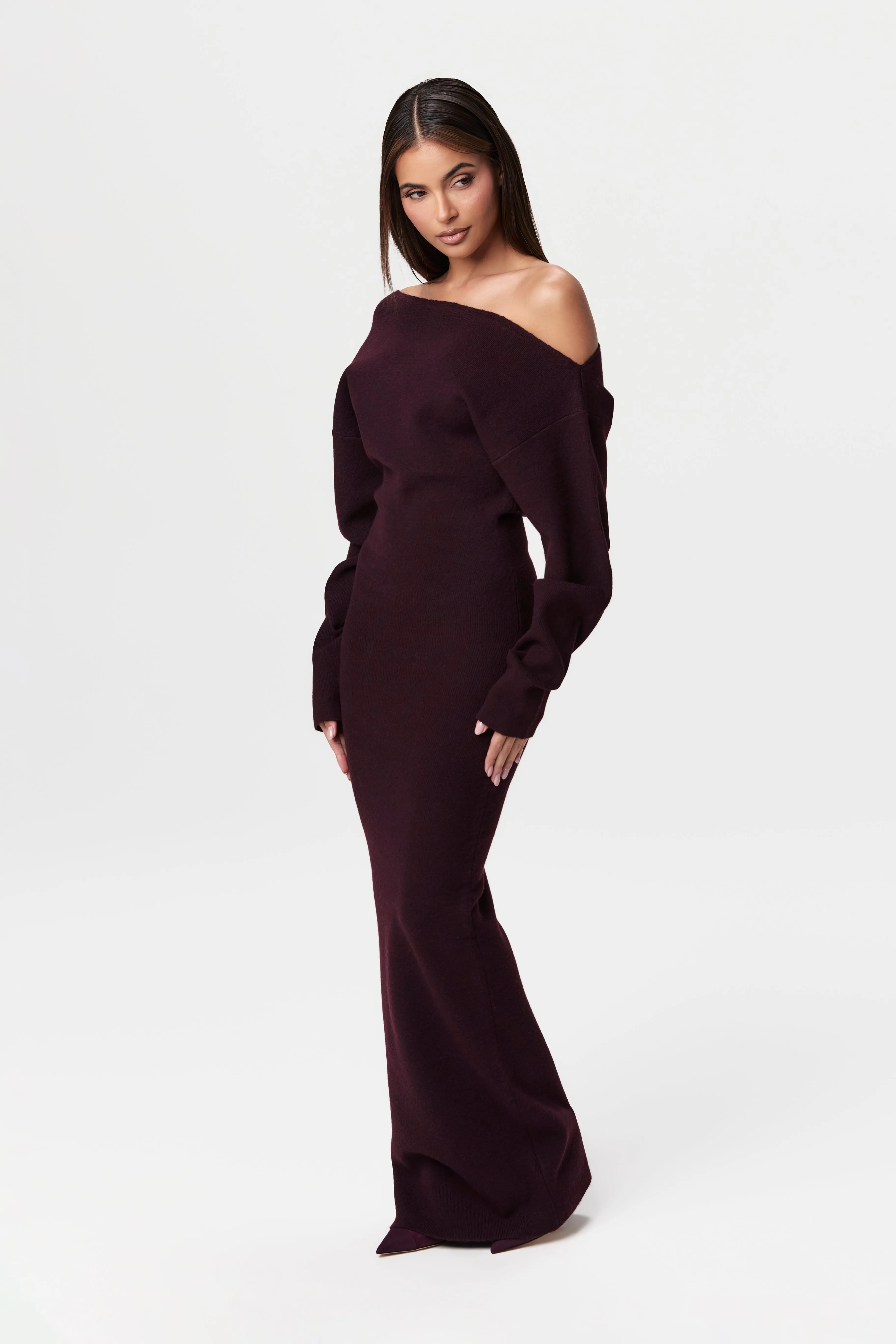 Elegant Knitted Off-Shoulder Maxi Sweater Dress