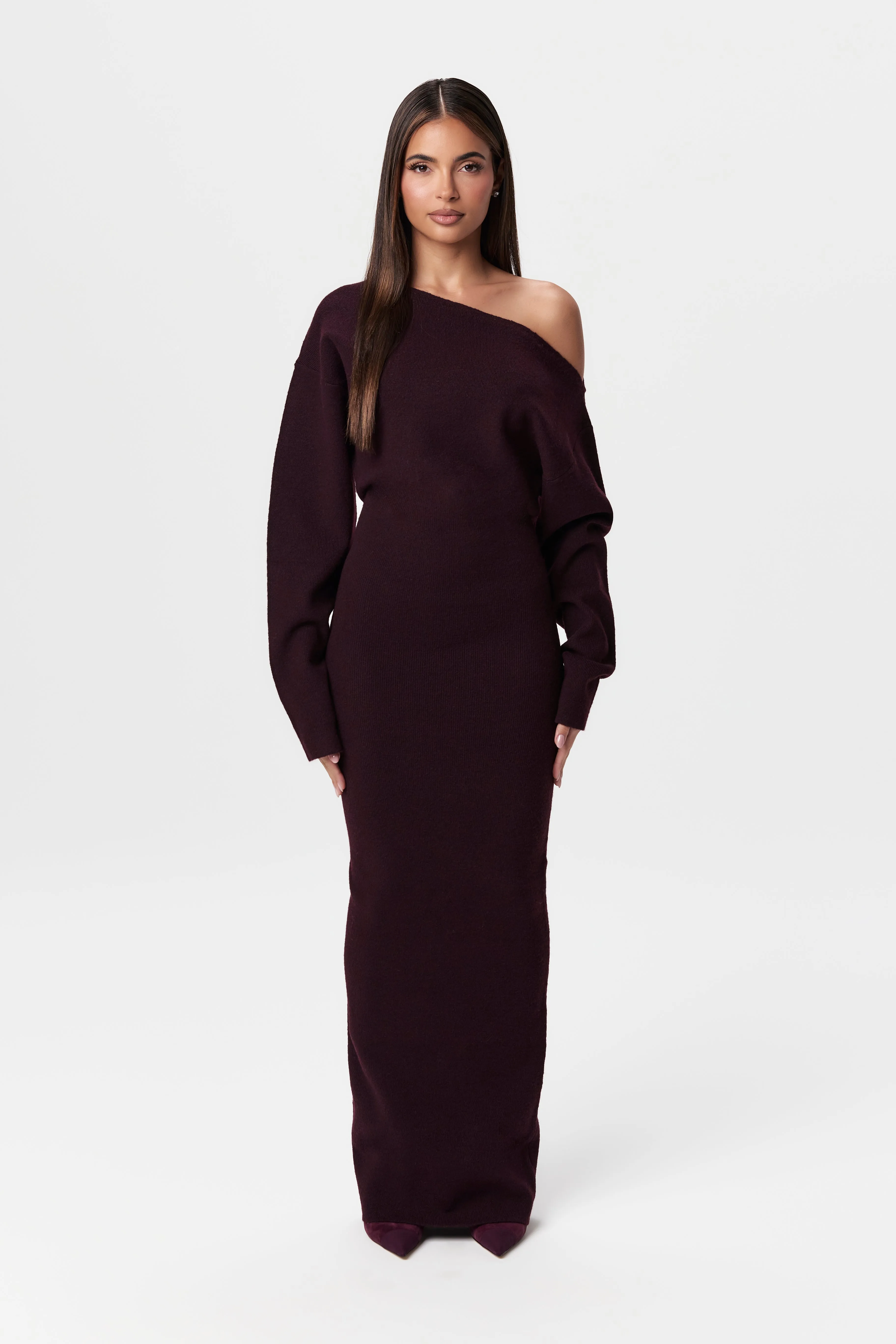 Elegant Knitted Off-Shoulder Maxi Sweater Dress