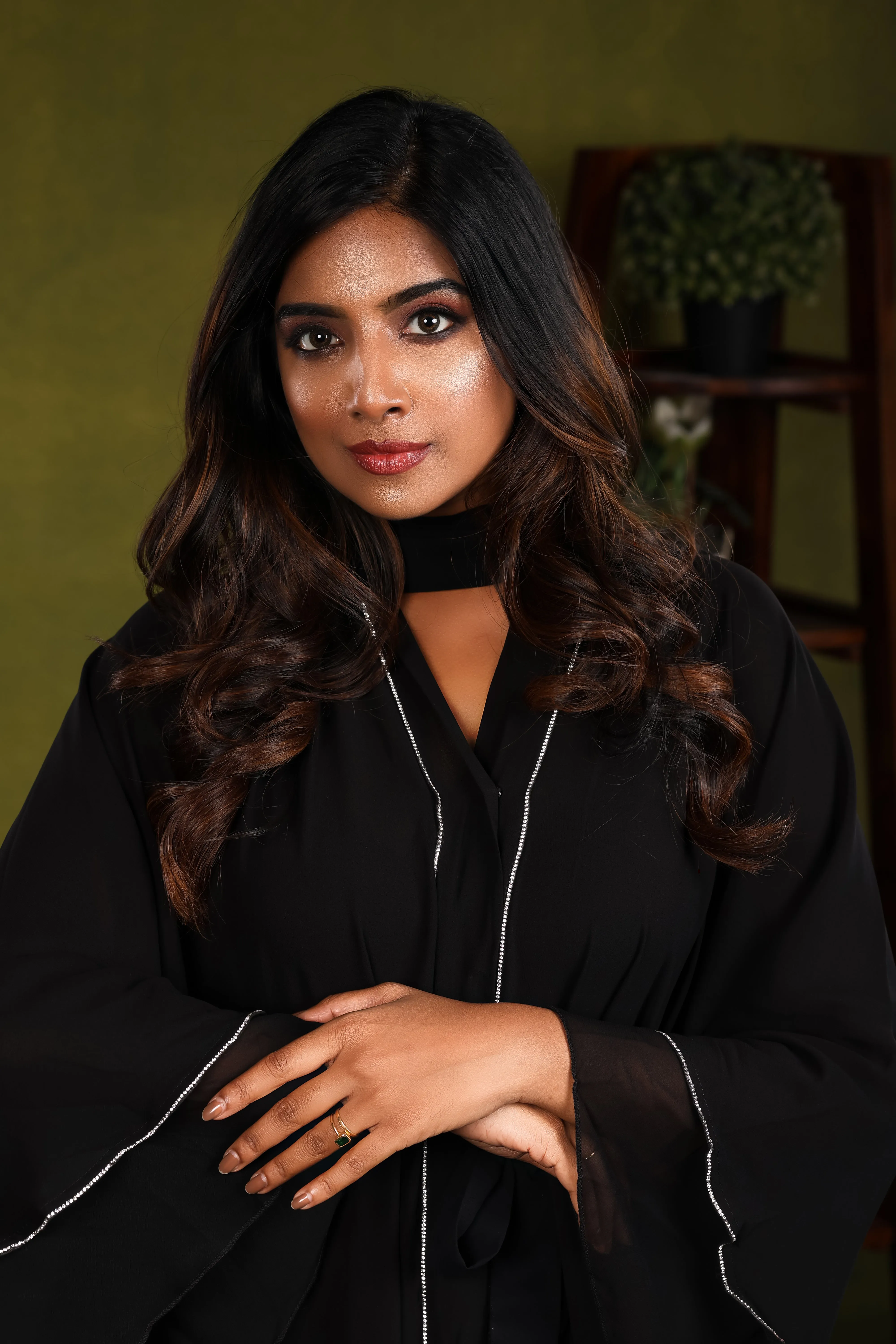 Layla Black layered abaya with Diamant trim
