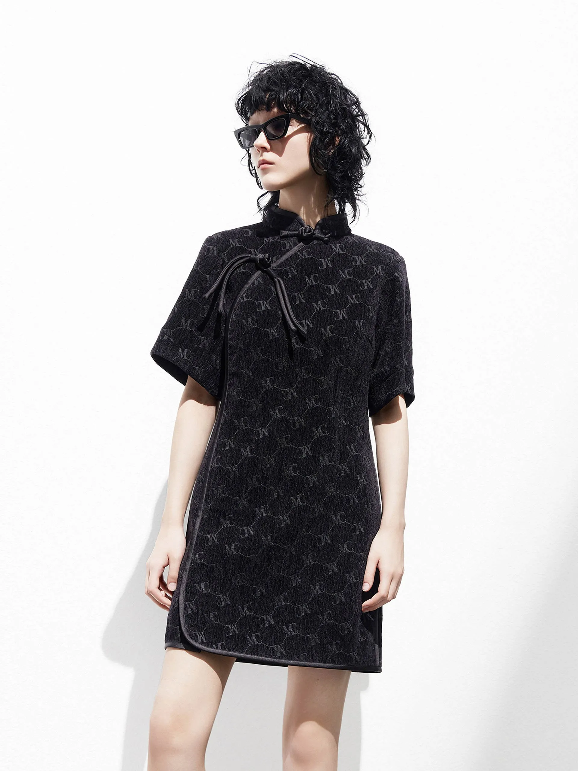 Logo Slanted Placket Dress