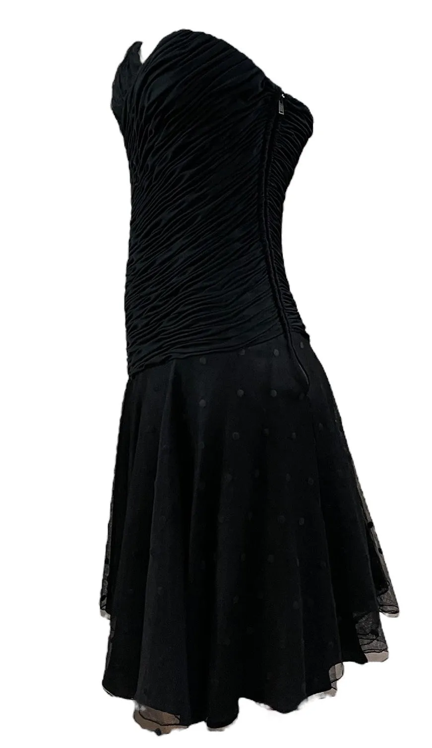 Loris Azzaro 80s Black Strapless Party Dress with Red Underskirt