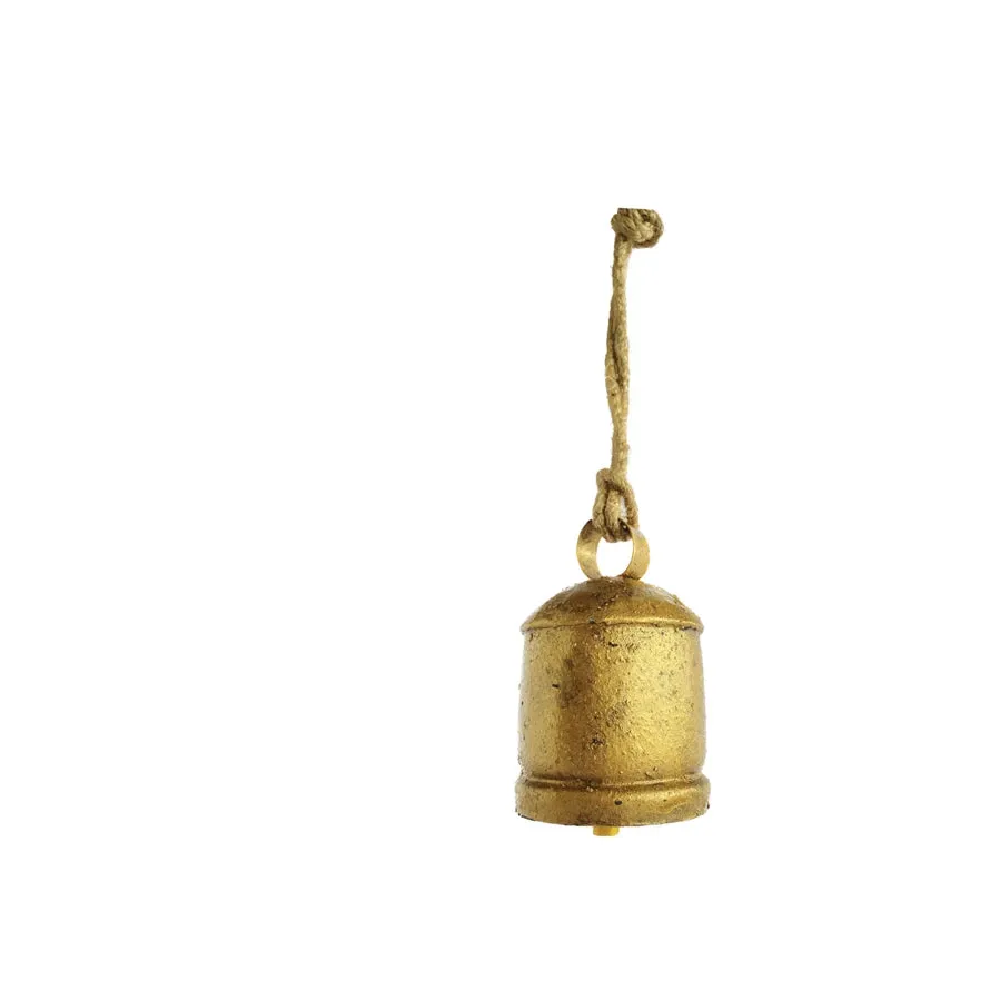 Metal Bell Ornament in Antiqued Brass Finish, 2 Styles