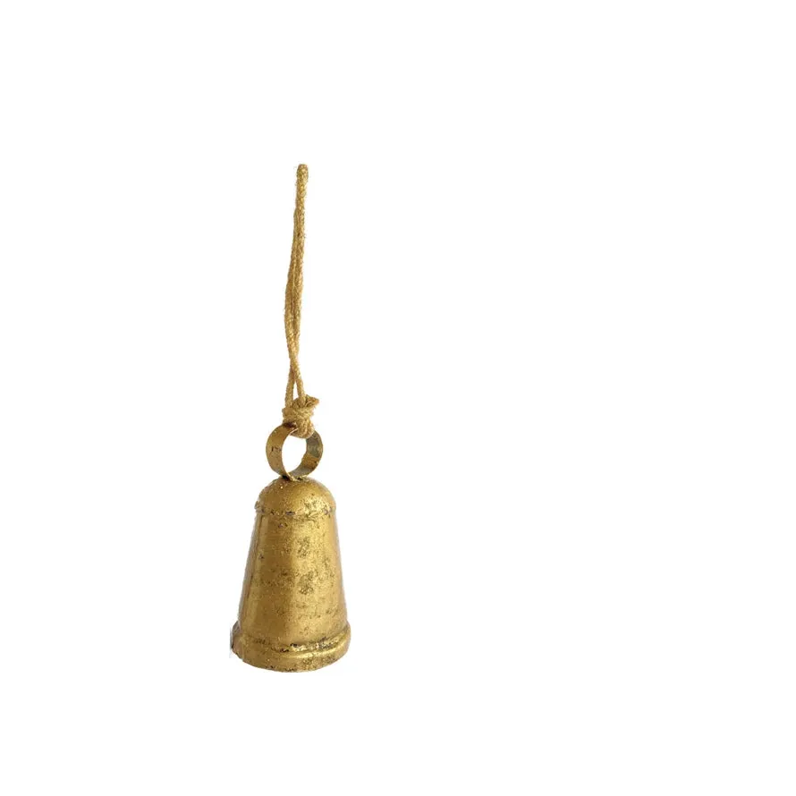 Metal Bell Ornament in Antiqued Brass Finish, 2 Styles