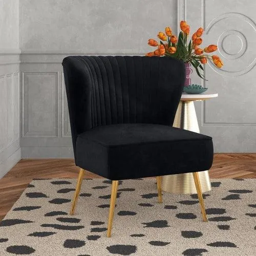 Modern Wide Tufted Velvet Wing Chair for Living Room (Metal Legs)