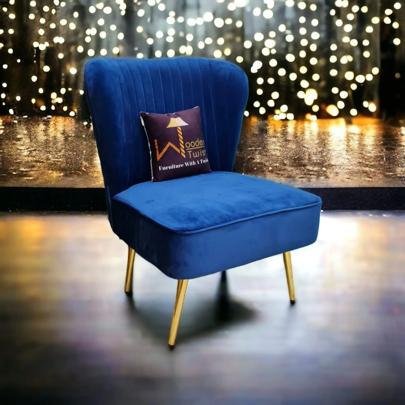 Modern Wide Tufted Velvet Wing Chair for Living Room (Metal Legs)