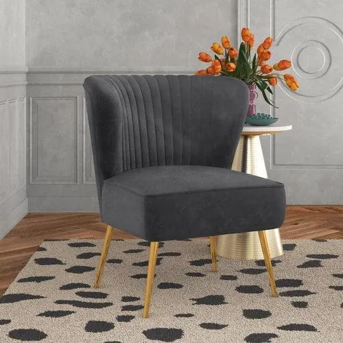 Modern Wide Tufted Velvet Wing Chair for Living Room (Metal Legs)