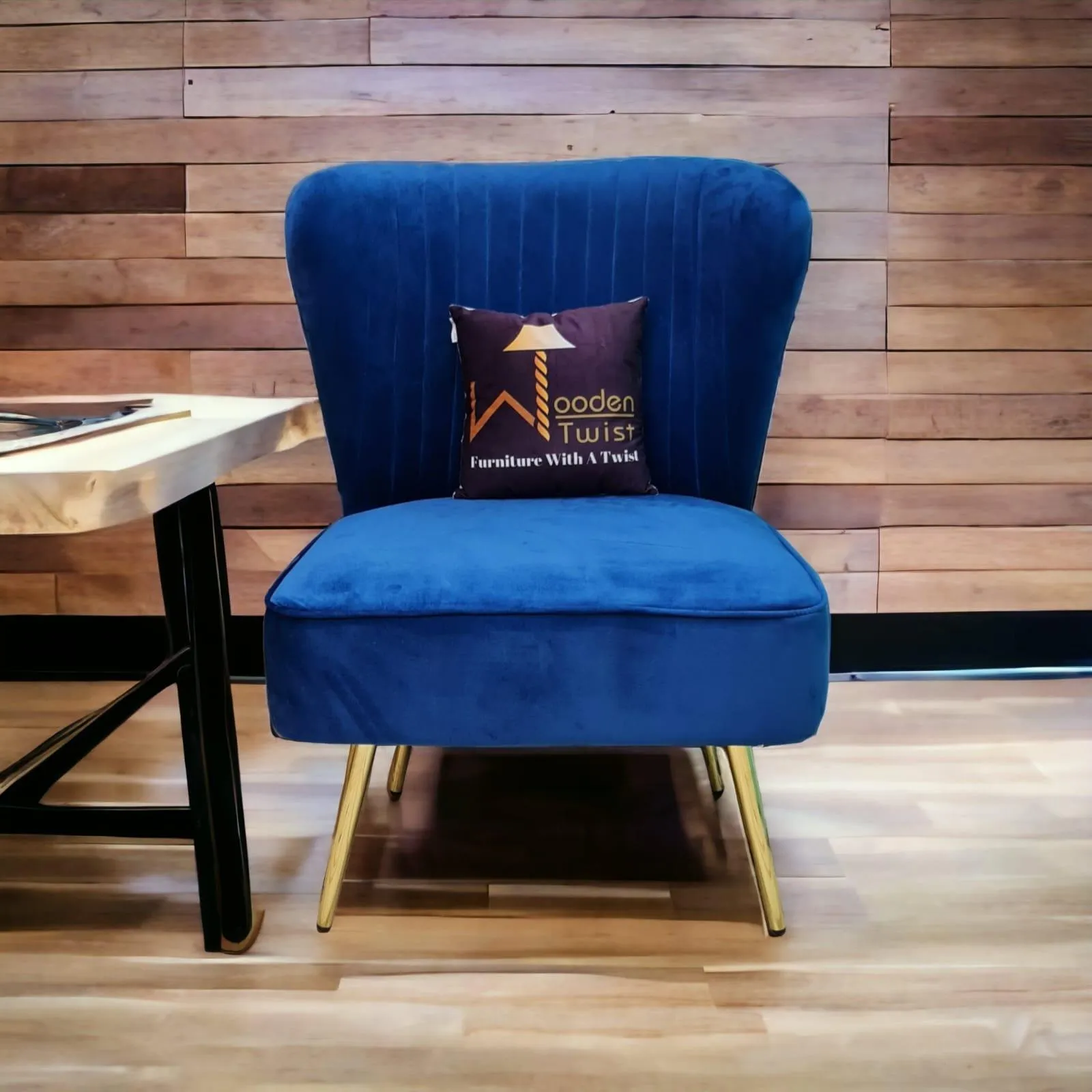 Modern Wide Tufted Velvet Wing Chair for Living Room (Metal Legs)