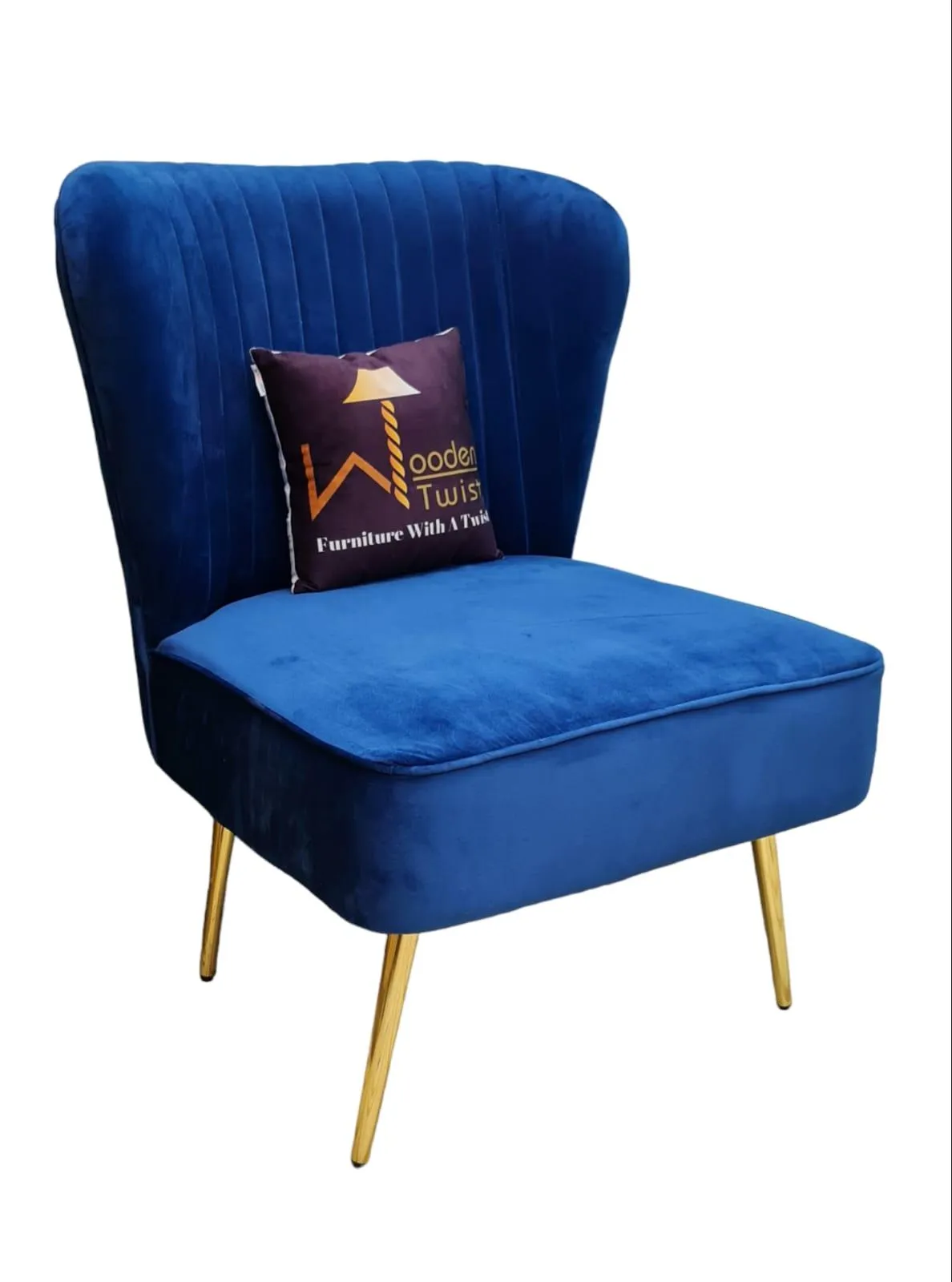 Modern Wide Tufted Velvet Wing Chair for Living Room (Metal Legs)