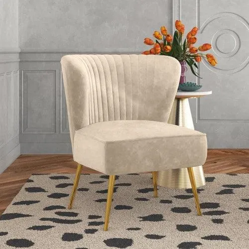 Modern Wide Tufted Velvet Wing Chair for Living Room (Metal Legs)