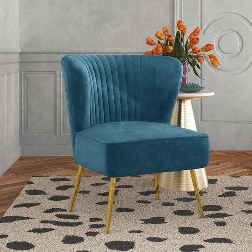 Modern Wide Tufted Velvet Wing Chair for Living Room (Metal Legs)