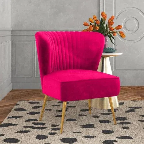 Modern Wide Tufted Velvet Wing Chair for Living Room (Metal Legs)