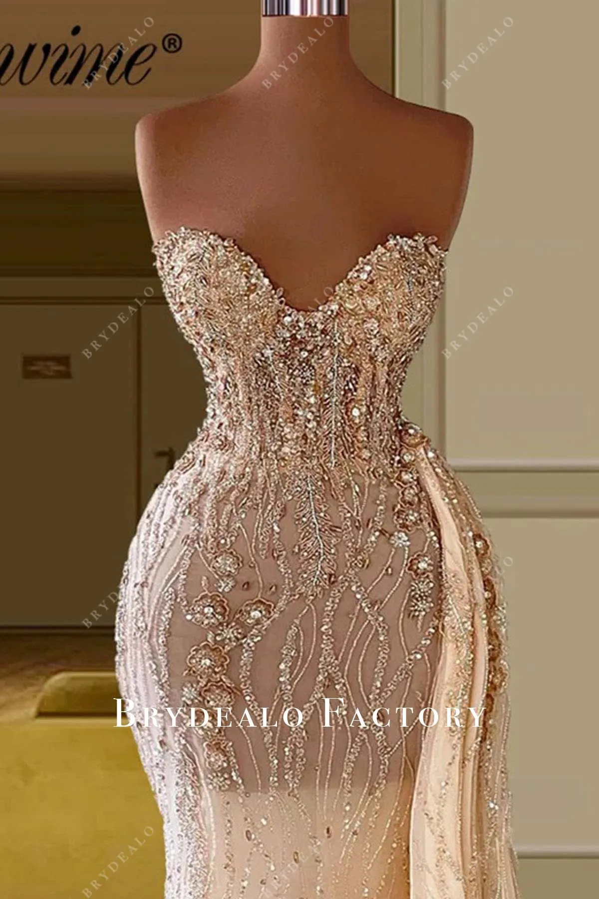 Pearl Pink Strapless Beaded Sash Prom Dress