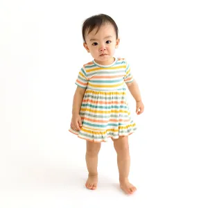 Posh Peanut Short Sleeve Ruffled Bodysuit Dress - Popsicle Stripe