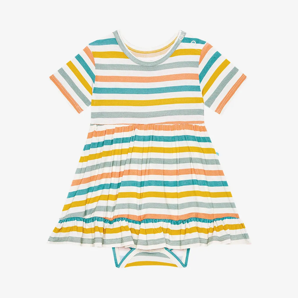 Posh Peanut Short Sleeve Ruffled Bodysuit Dress - Popsicle Stripe
