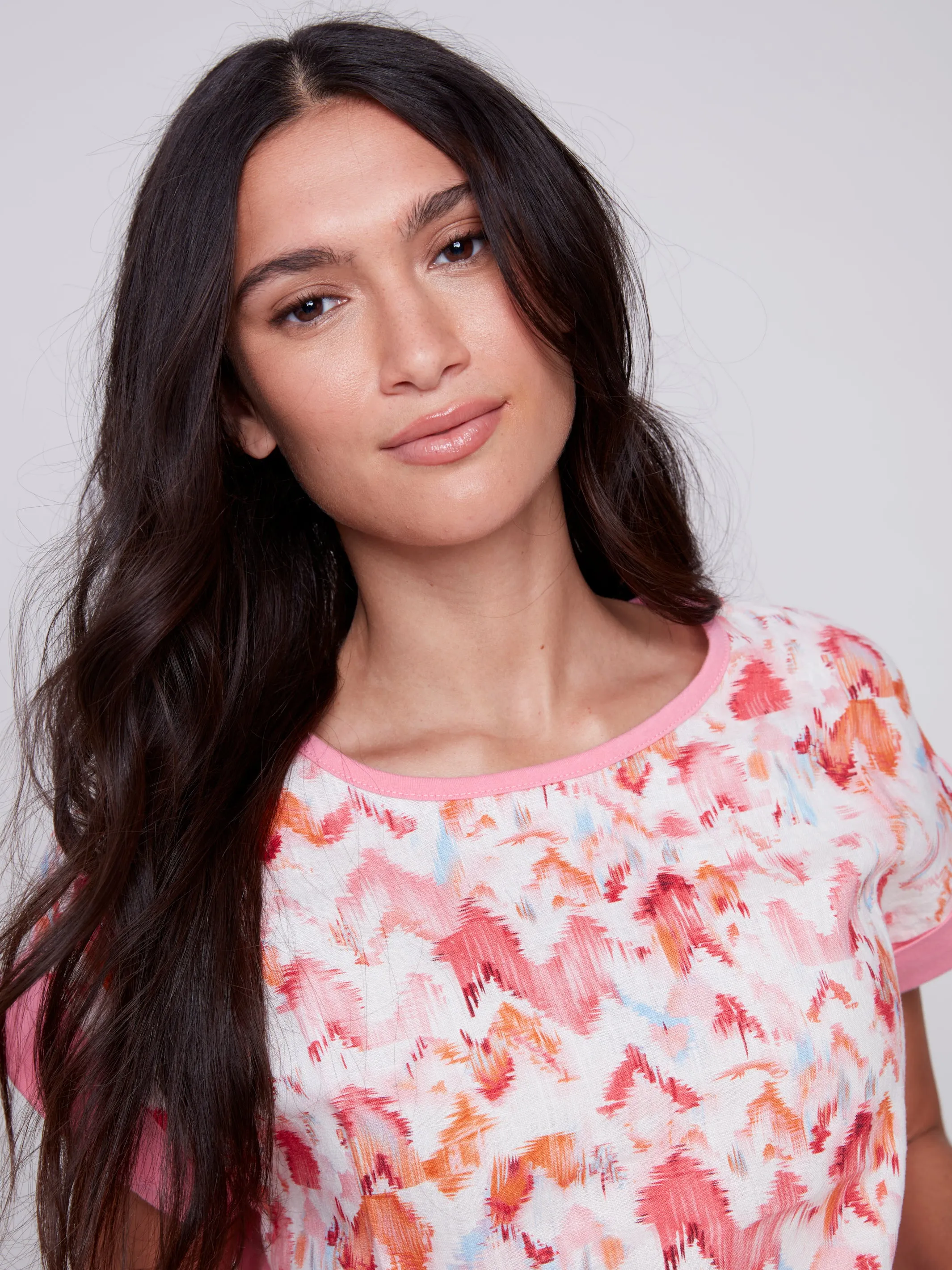 Printed Linen Knit Combo Top