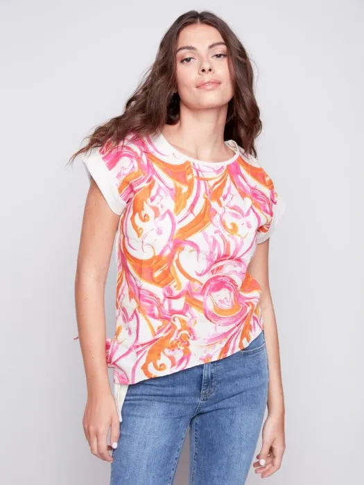 Printed Linen Knit Combo Top