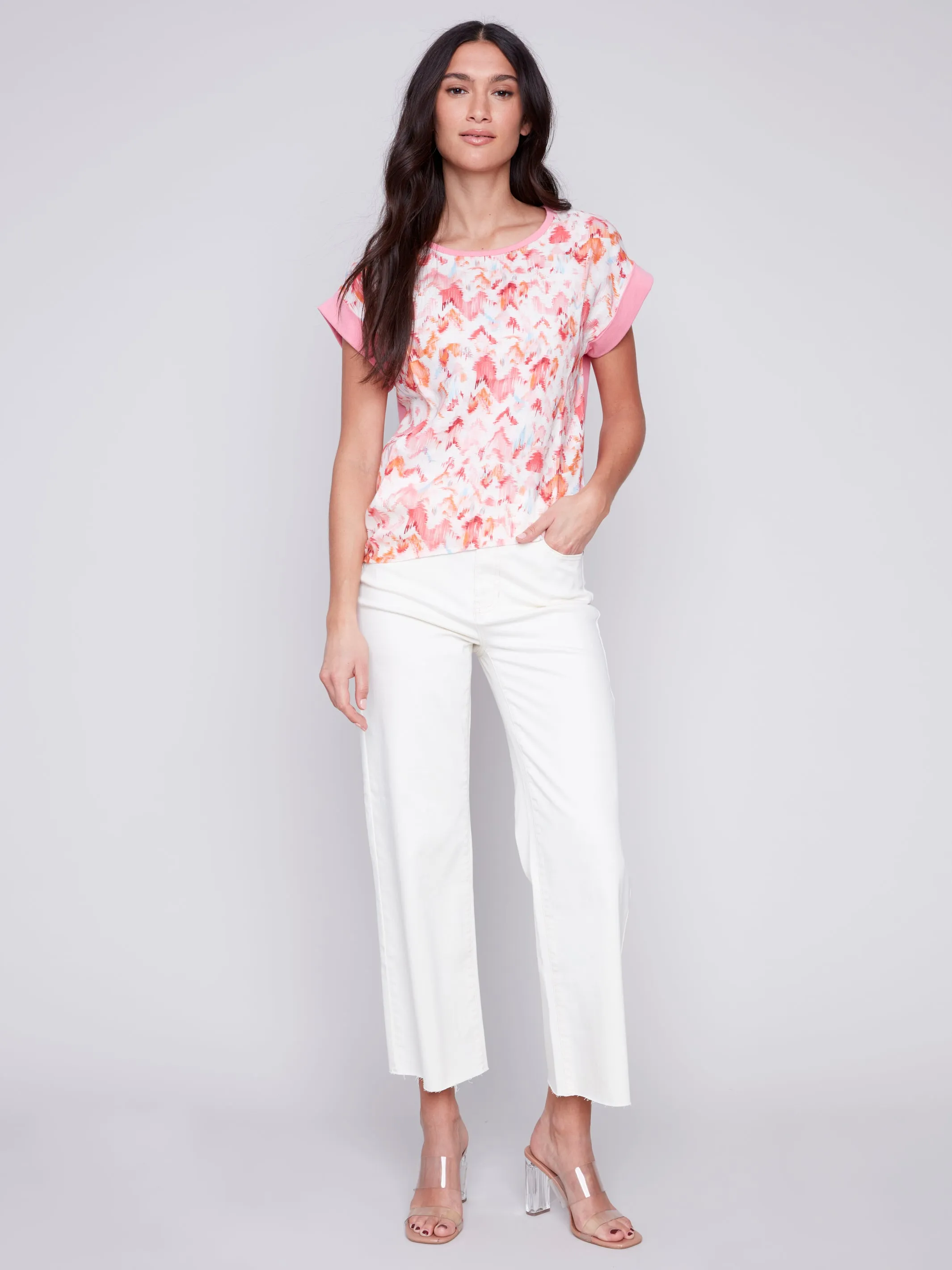 Printed Linen Knit Combo Top