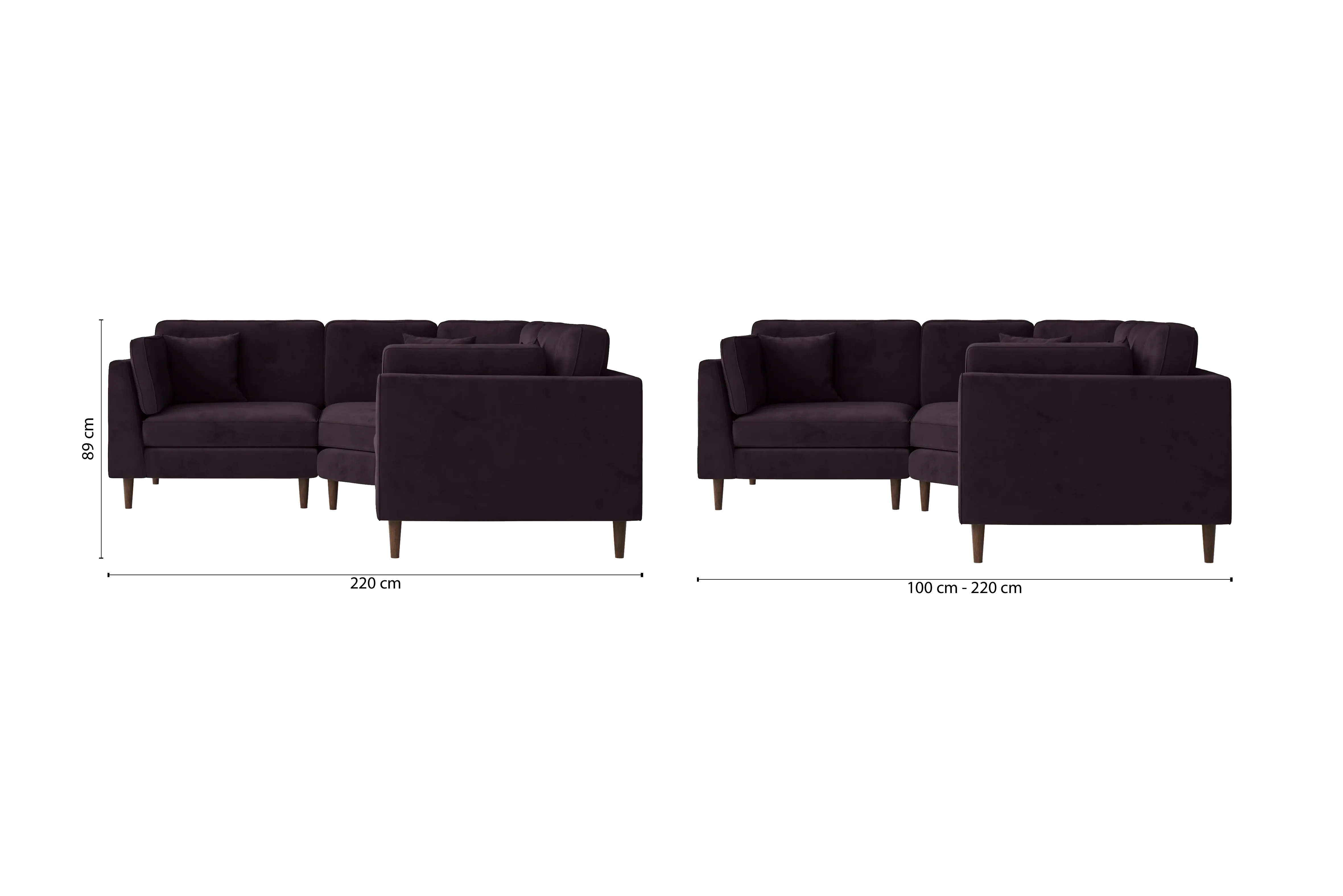 Ragusa 3 Seater Corner Sofa Purple Velvet