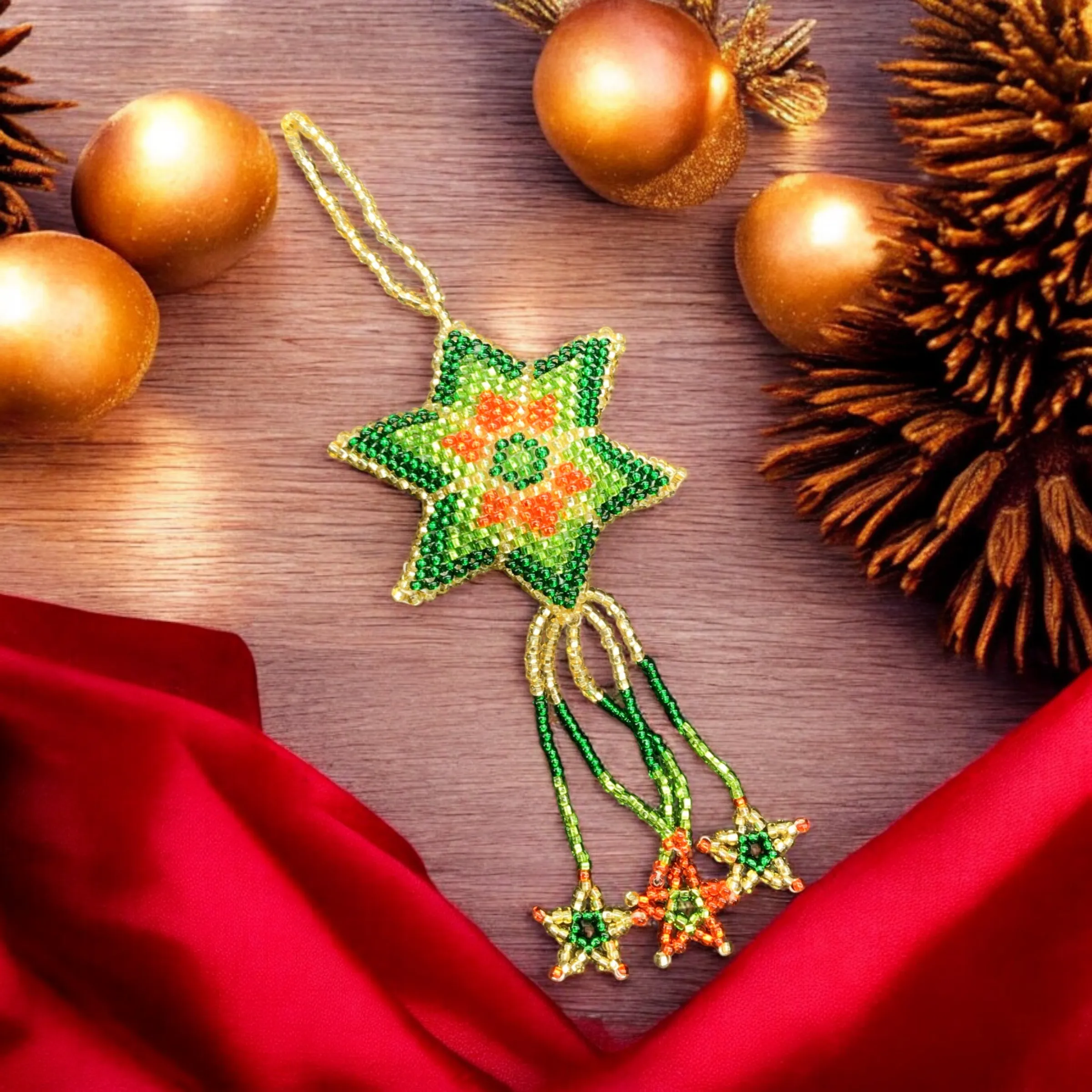 Red and Green Handmade Beaded Star