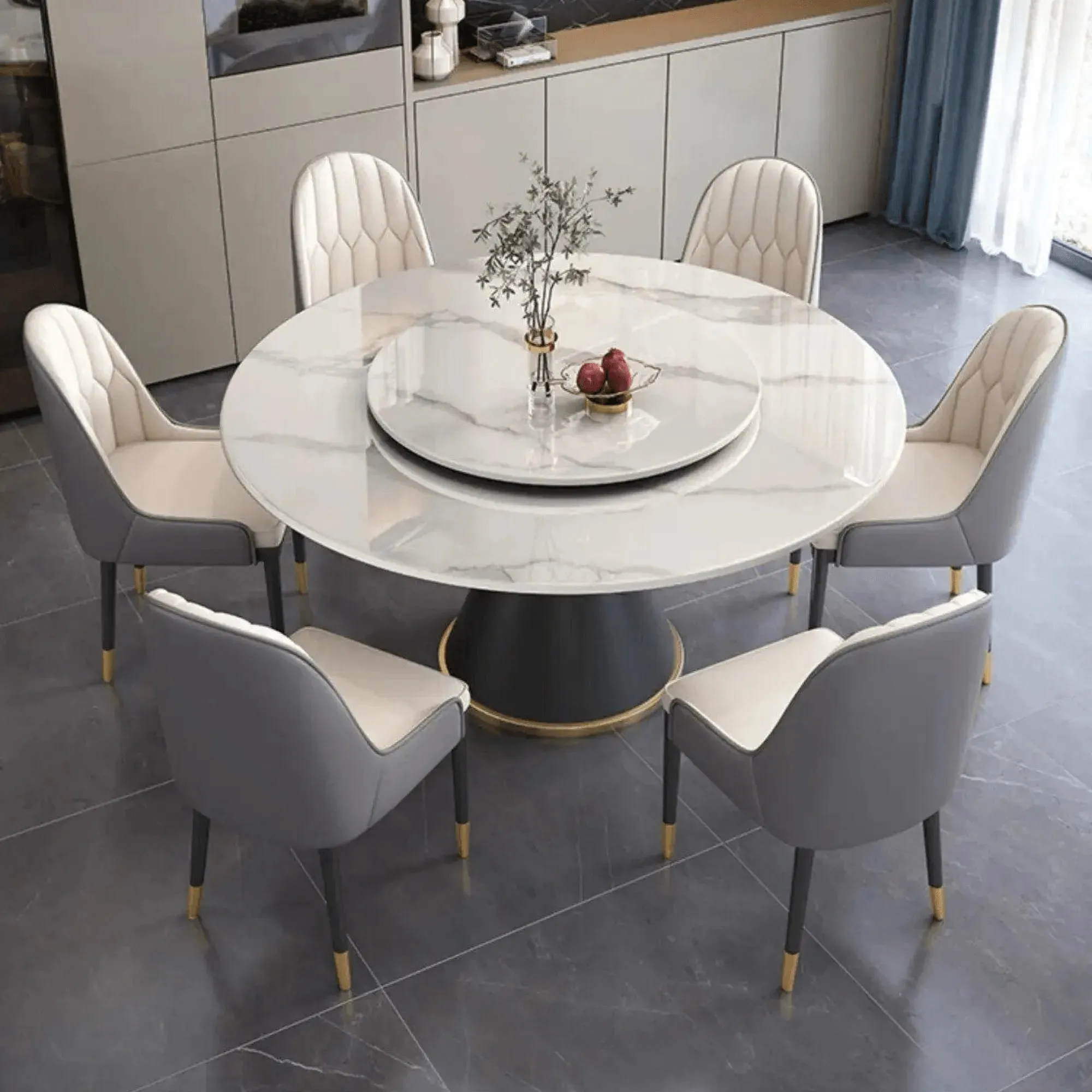Round Modern Dining Table with Rotatable Top