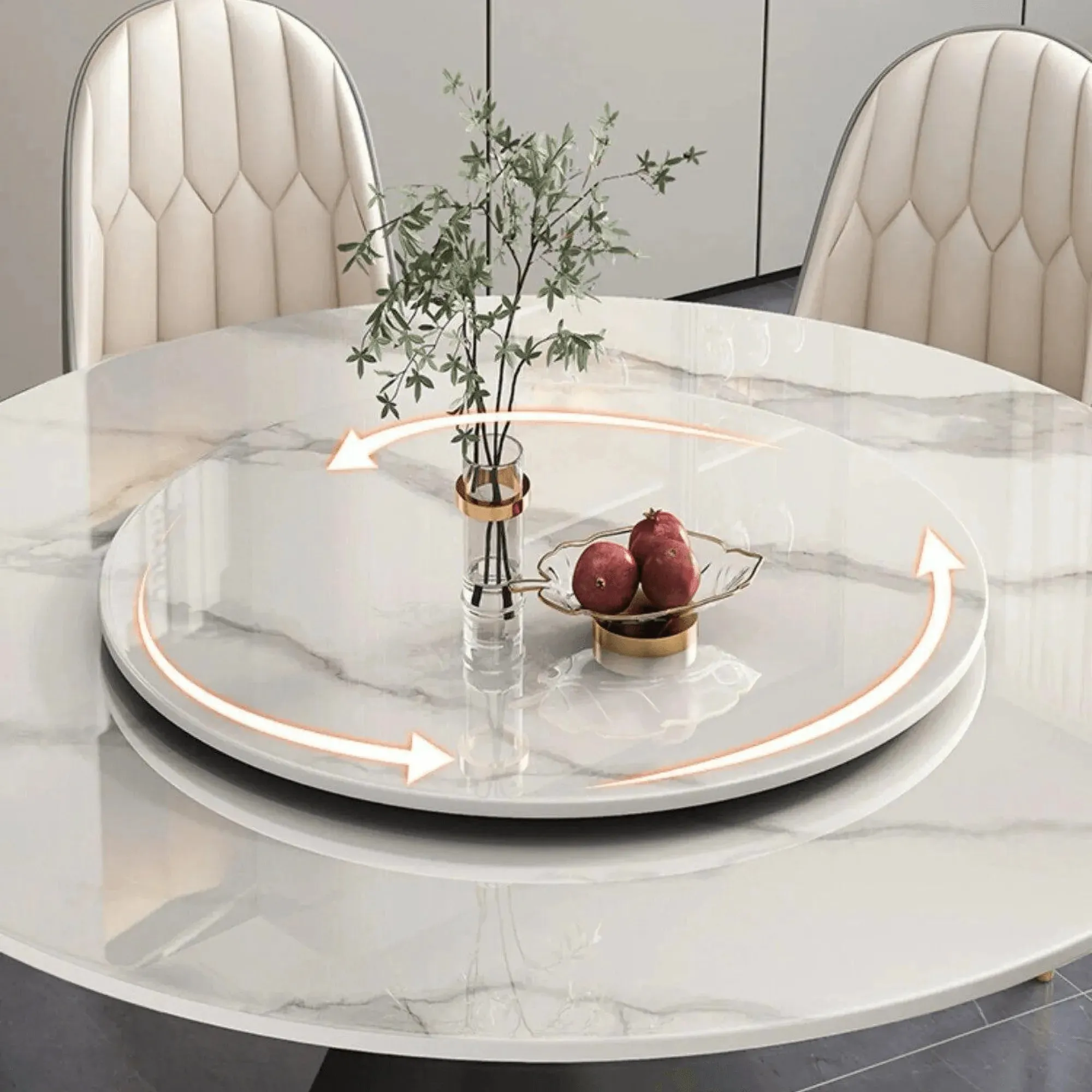 Round Modern Dining Table with Rotatable Top