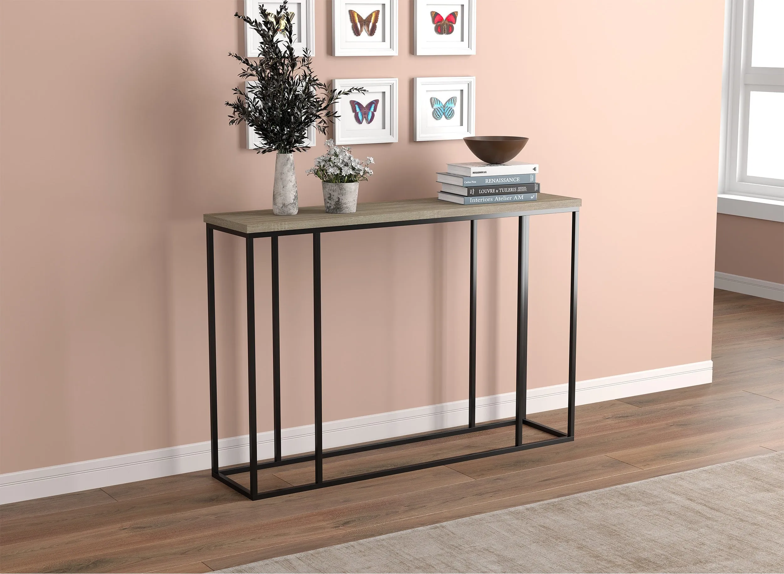 Safdie & Co. Console Table 47" Dark Taupe Black Metal, Entryway or Sofa Table for Living Room