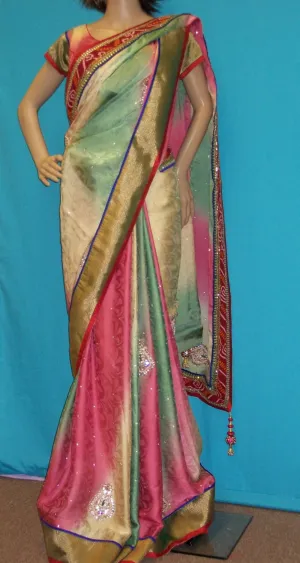 Saree 2378 Rainbow Georgette Wedding Party Wear Sari Saris Shieno Sarees