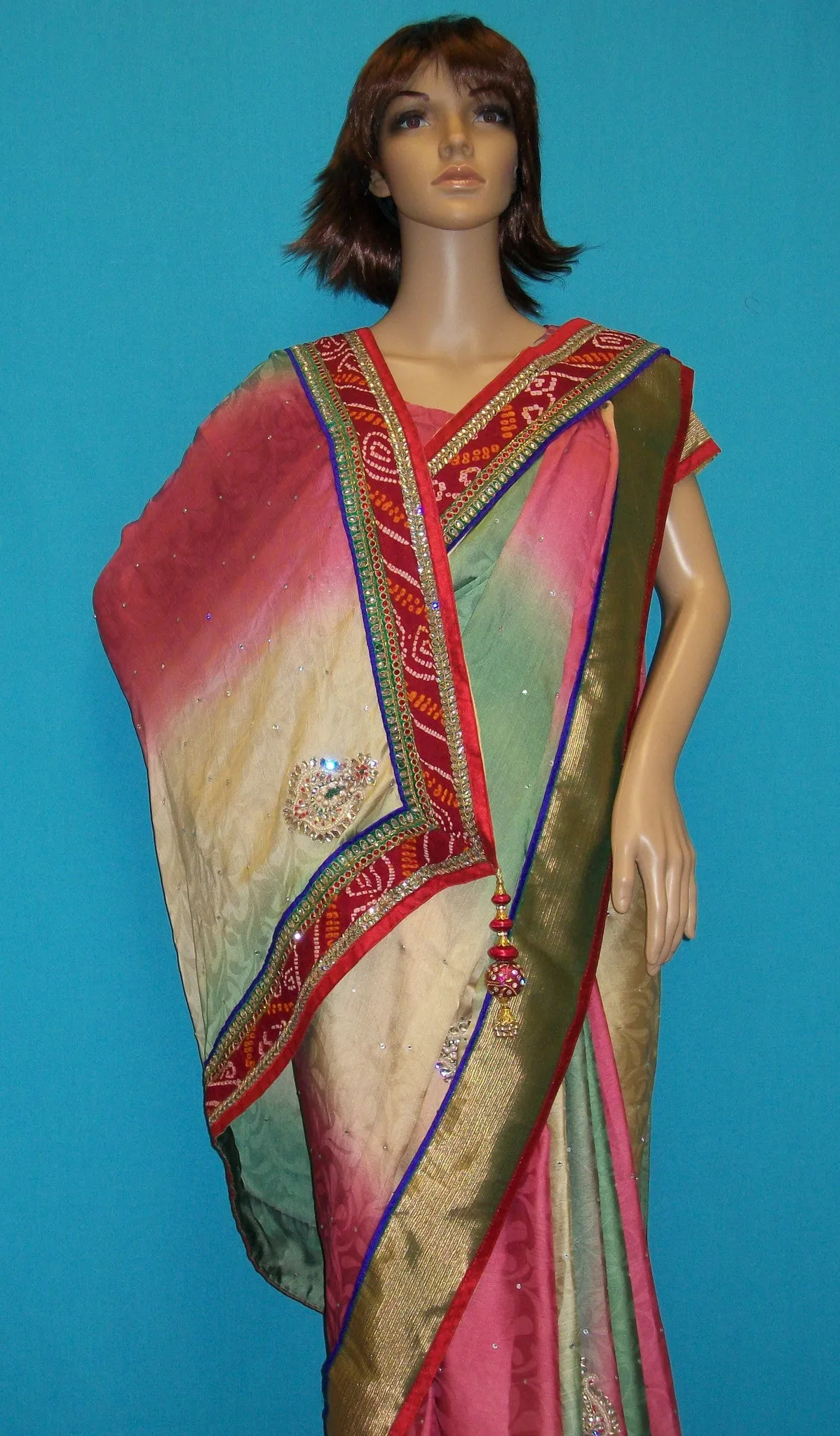 Saree 2378 Rainbow Georgette Wedding Party Wear Sari Saris Shieno Sarees