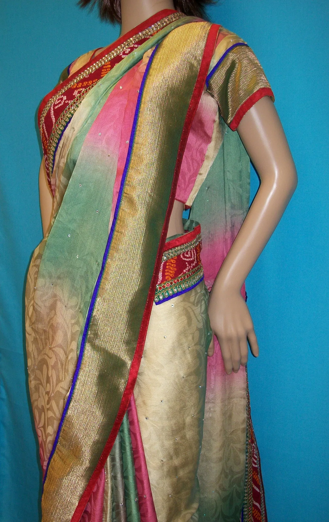 Saree 2378 Rainbow Georgette Wedding Party Wear Sari Saris Shieno Sarees