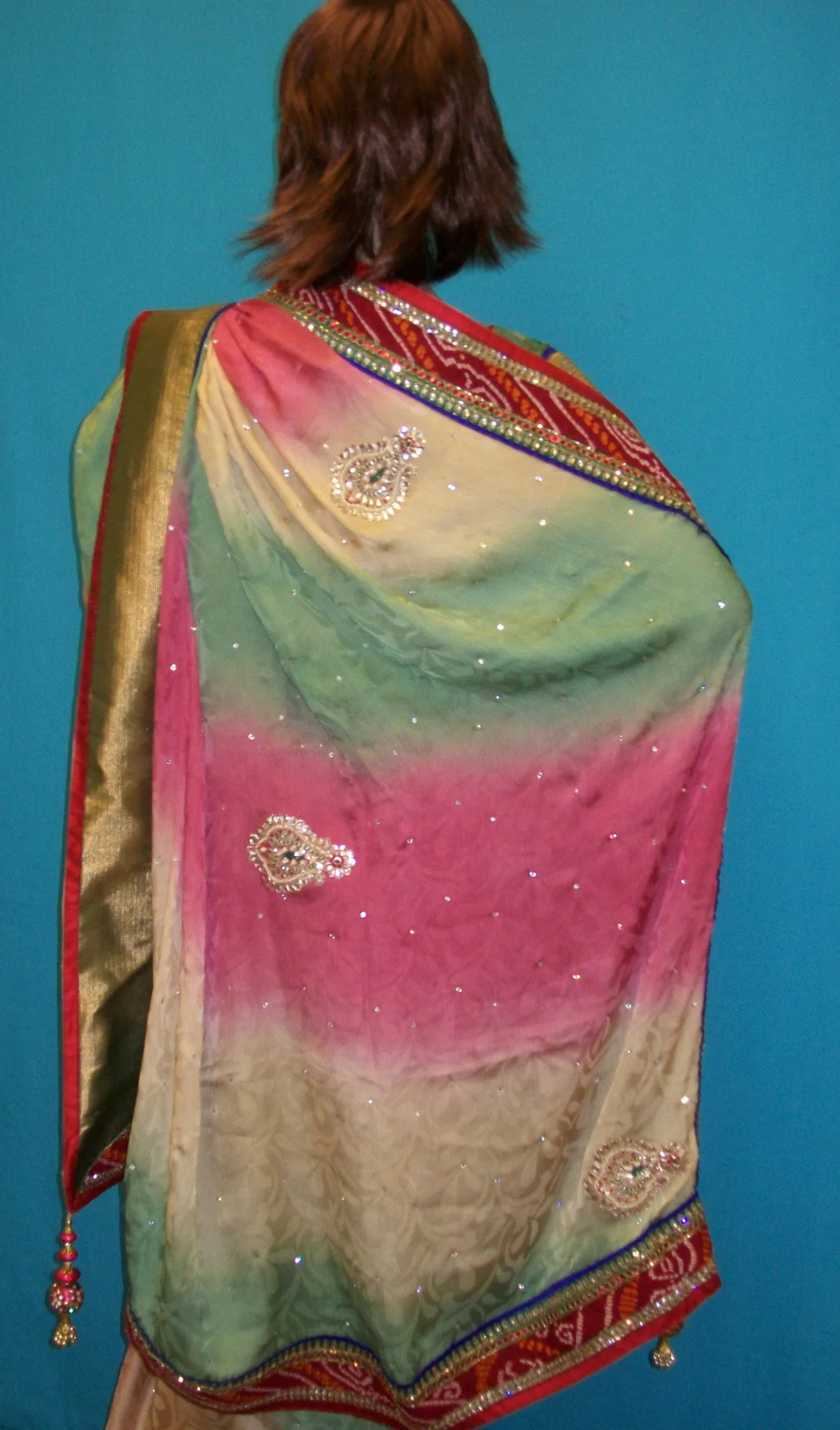 Saree 2378 Rainbow Georgette Wedding Party Wear Sari Saris Shieno Sarees