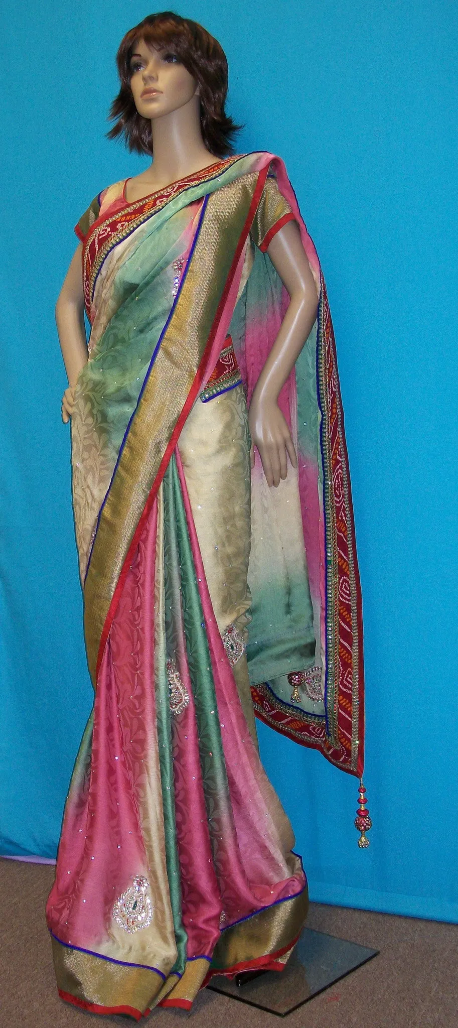 Saree 2378 Rainbow Georgette Wedding Party Wear Sari Saris Shieno Sarees