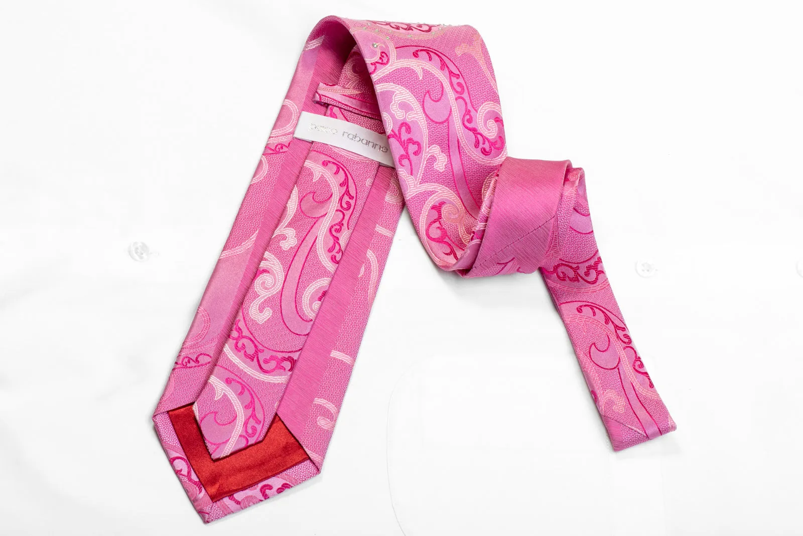 Scrolls On Pink Silk Rhinestone Necktie