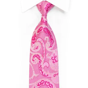 Scrolls On Pink Silk Rhinestone Necktie