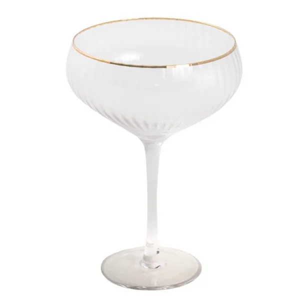 Set of 6 Fluted Cocktail Glasses with Gold Rims