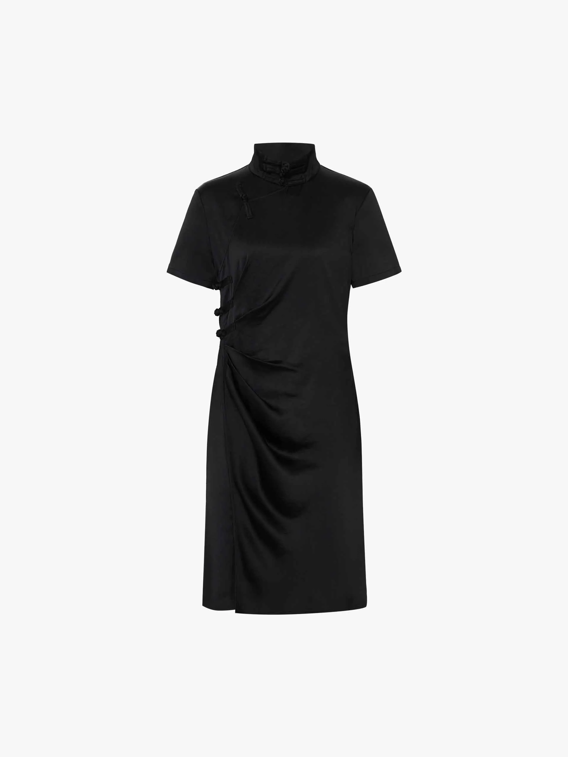 Side Pleated Satin Dress