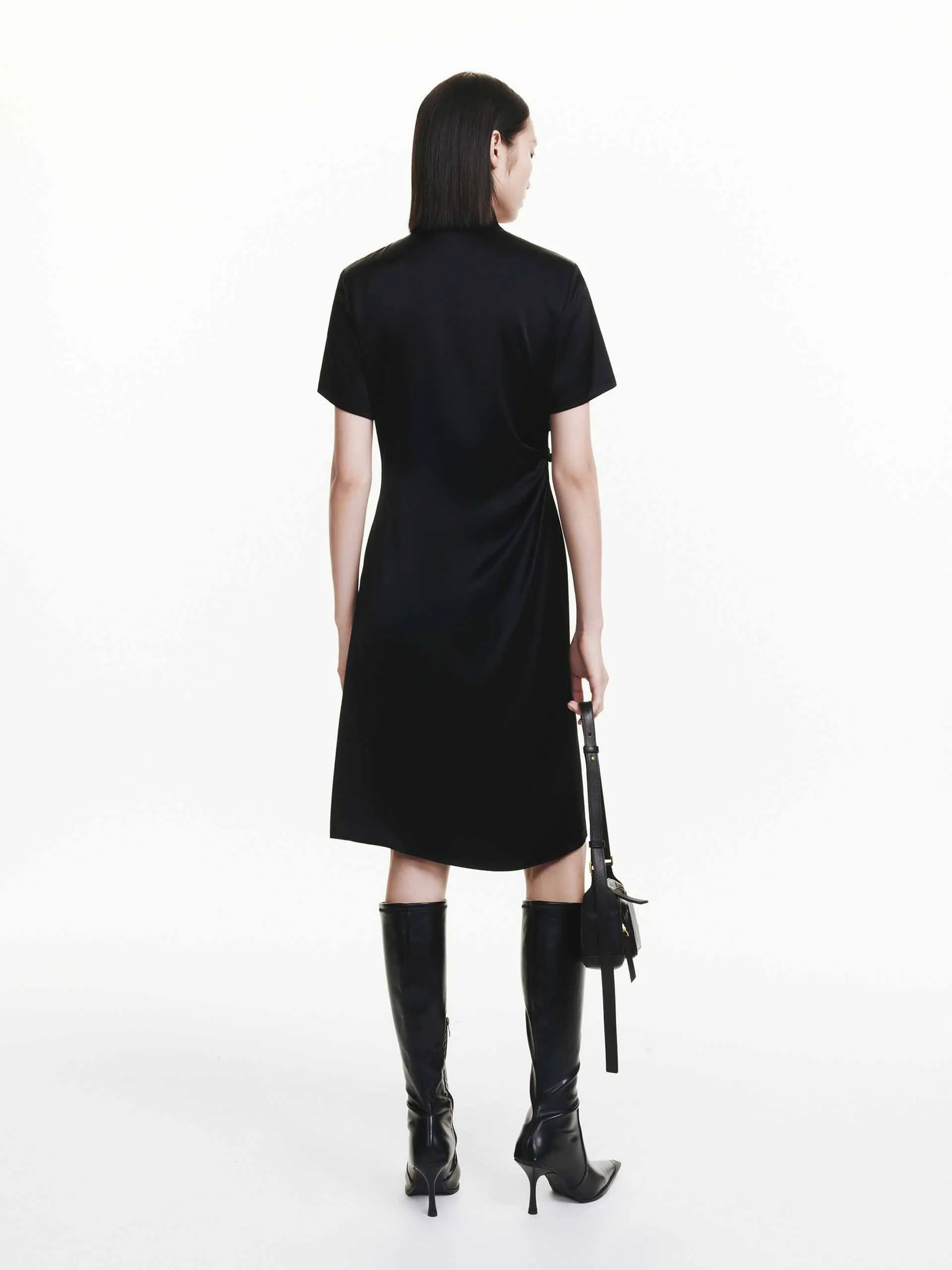 Side Pleated Satin Dress