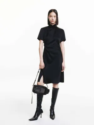 Side Pleated Satin Dress
