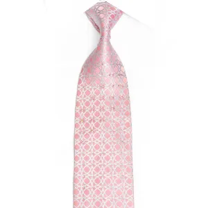 Silver Trellis On Pink Rhinestone Silk Necktie With Silver Sparkles