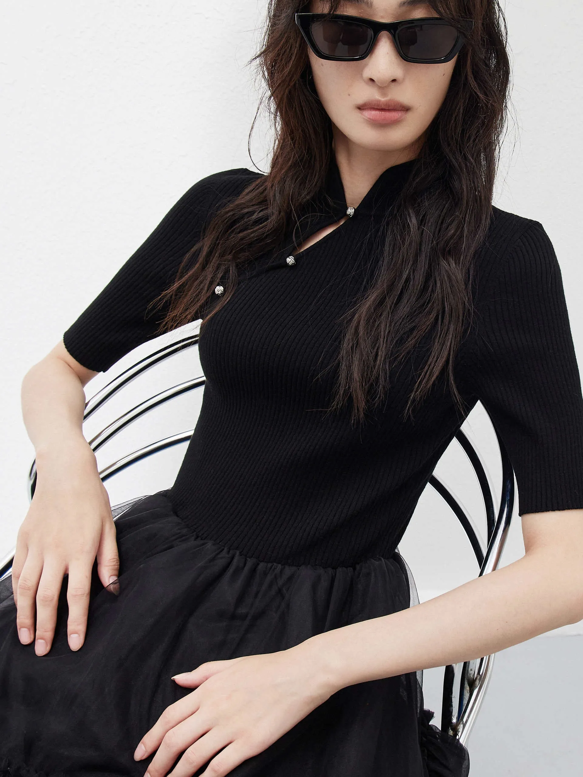 Splicing Slanted Placket Dress