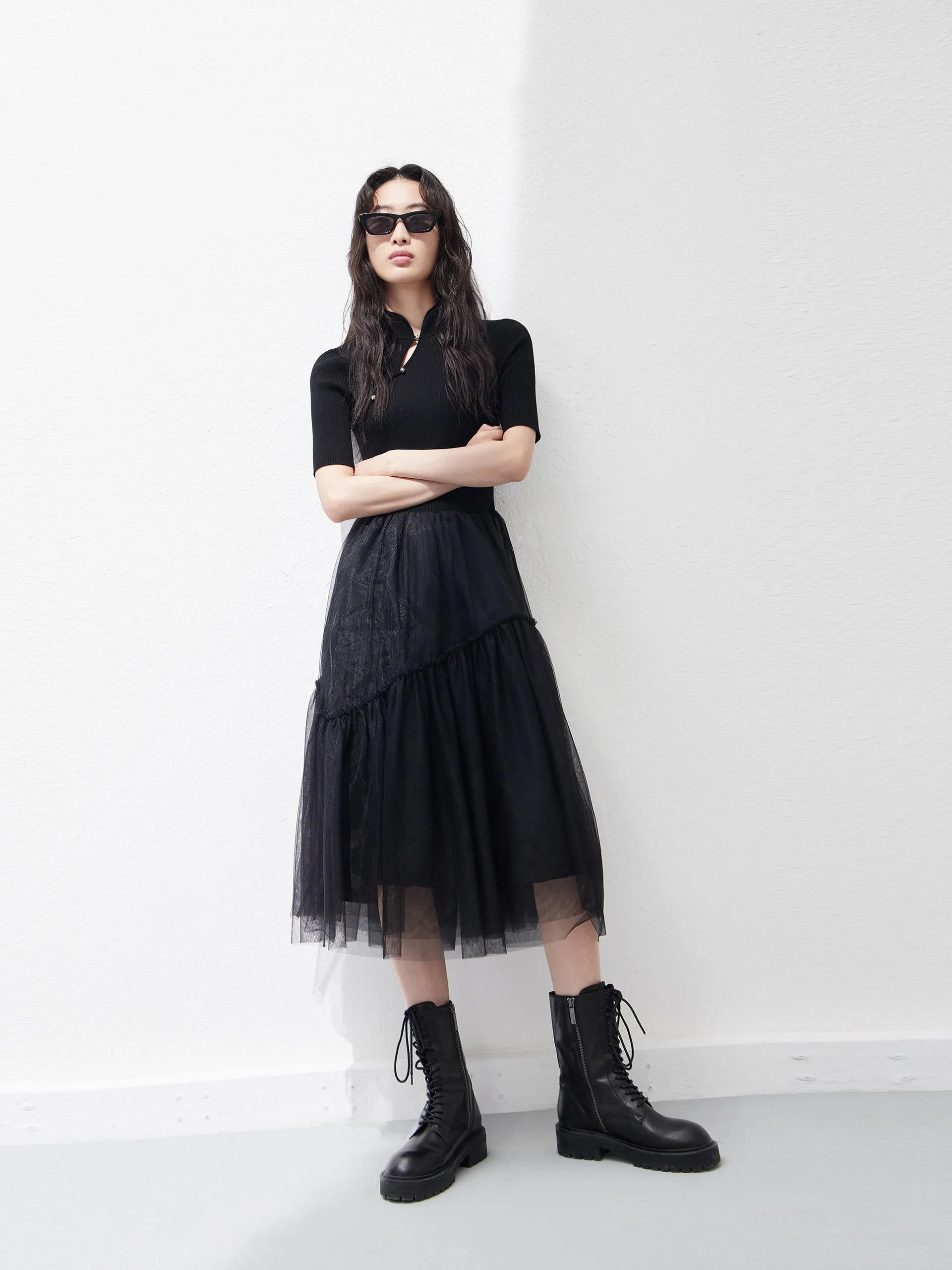 Splicing Slanted Placket Dress