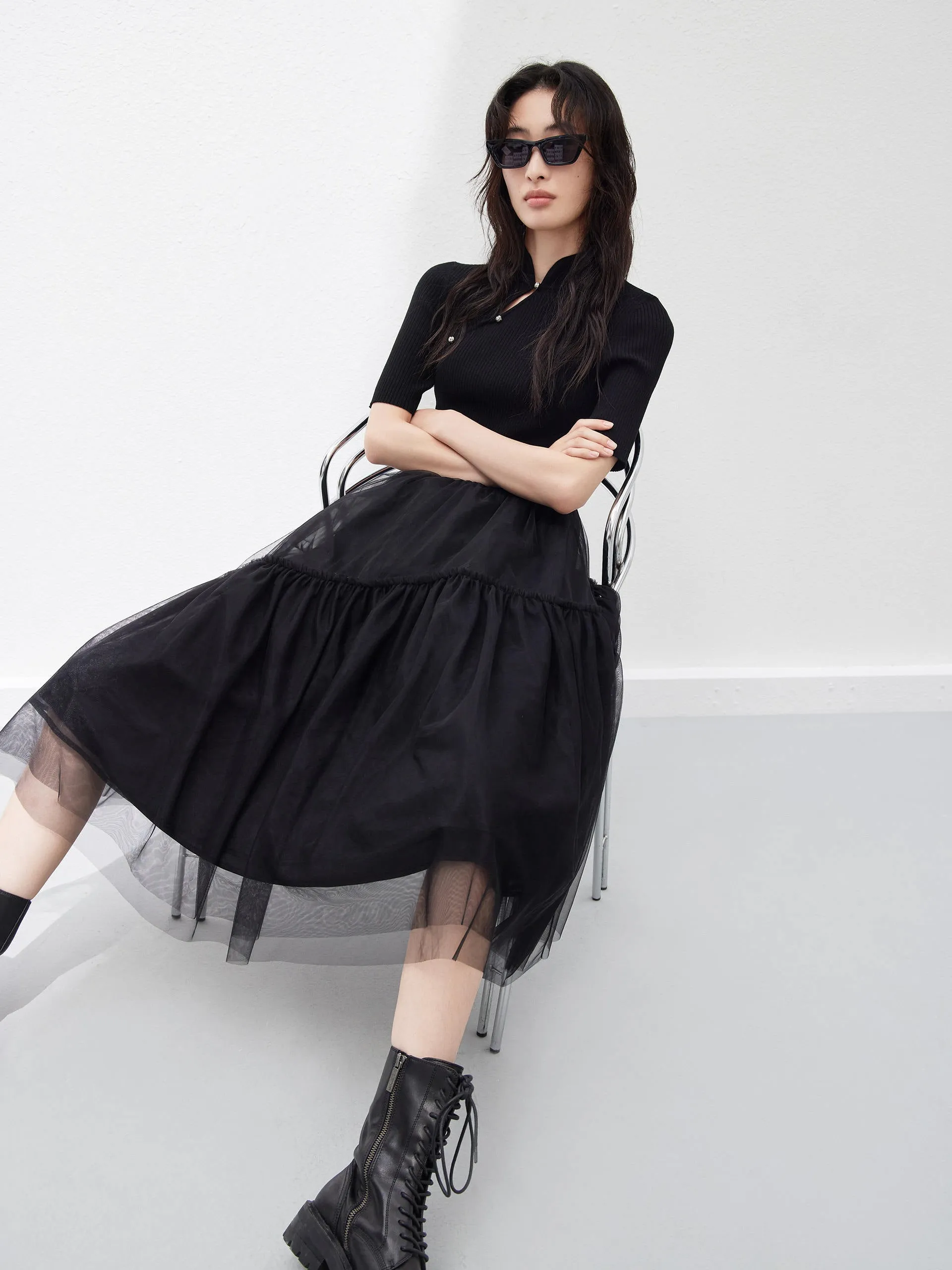 Splicing Slanted Placket Dress