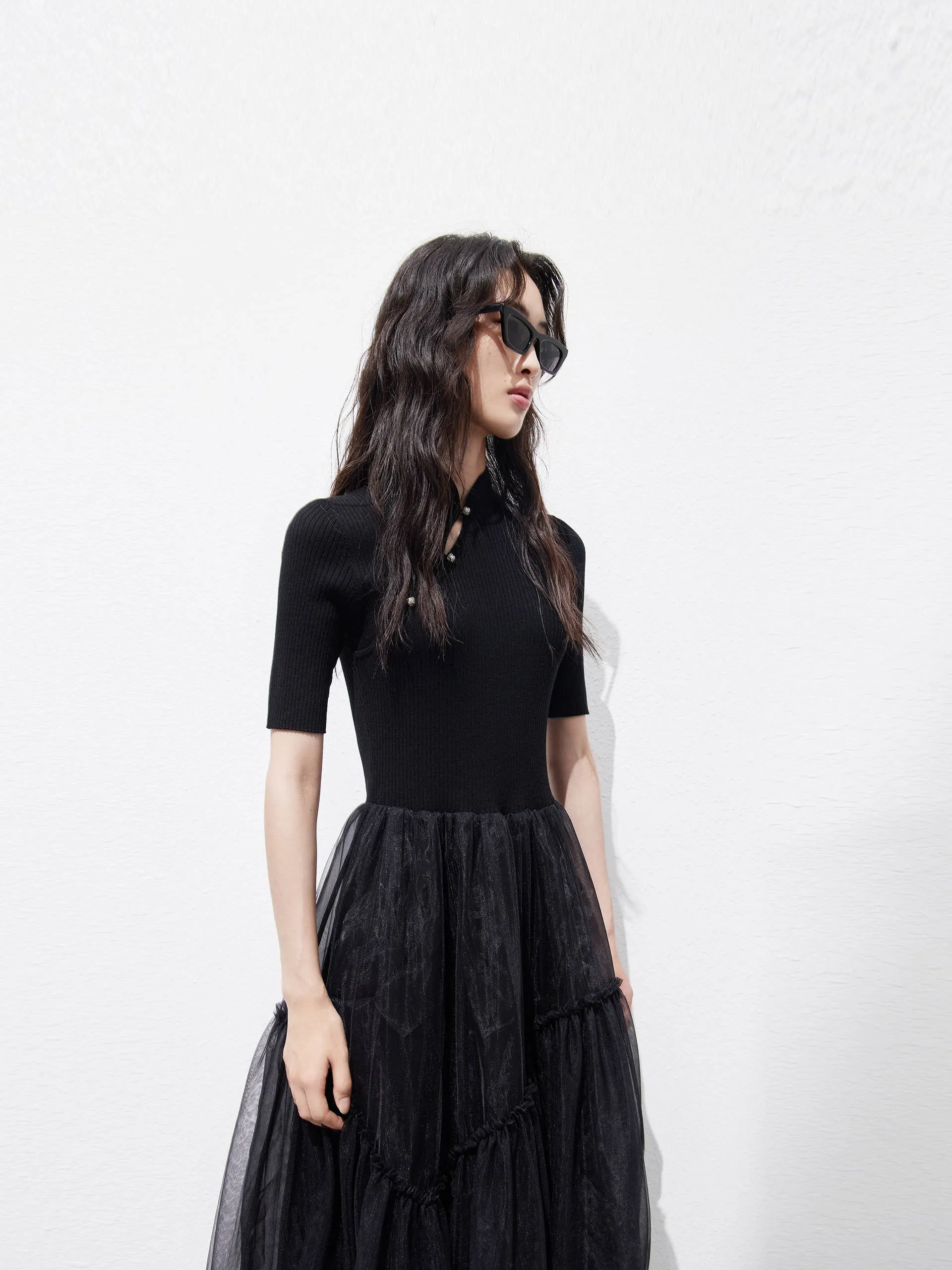 Splicing Slanted Placket Dress