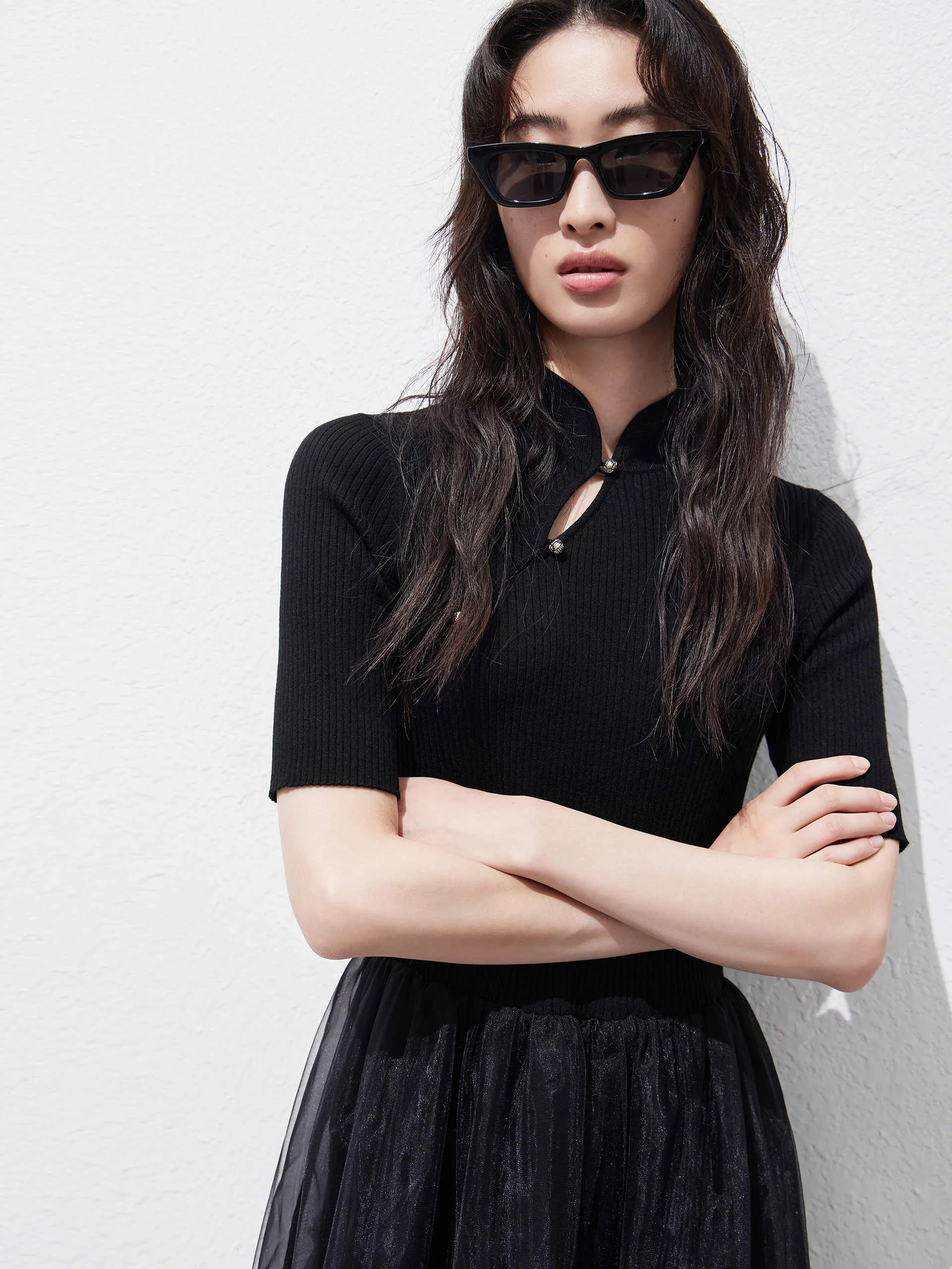 Splicing Slanted Placket Dress