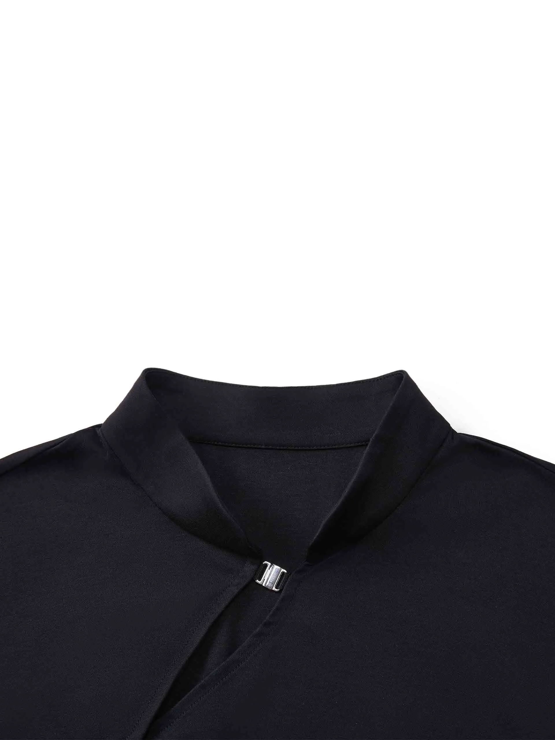 Stand Collar Pleated Dress
