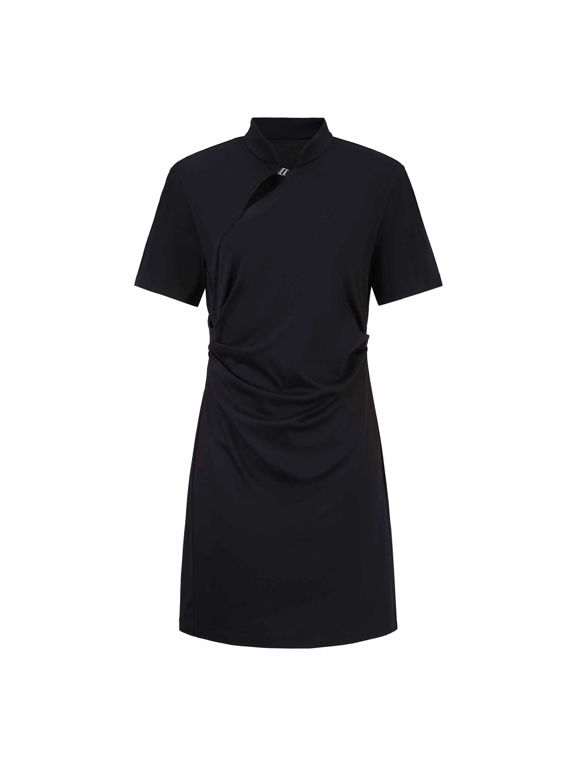 Stand Collar Pleated Dress