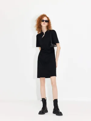 Stand Collar Pleated Dress
